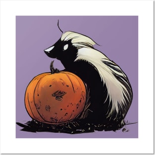 A skunk on a pumpkin Posters and Art